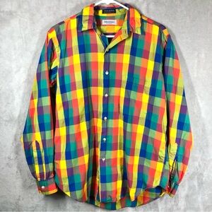 Bullock & Jones Button Down Shirt Mens M Colorful Checked Cotton Eclectic Bright